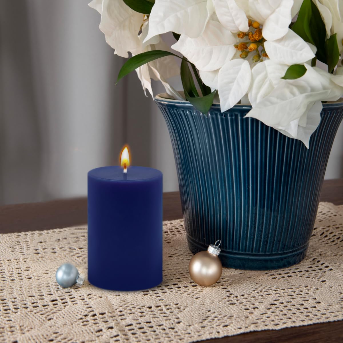 2x3 Inch Navy-Blue Pillar Candles, 12 Pack Unscented Column Candles for Home Restaurants Spa Church Weddings, Smokeless Dripless and Clean Burning Emergency Candle