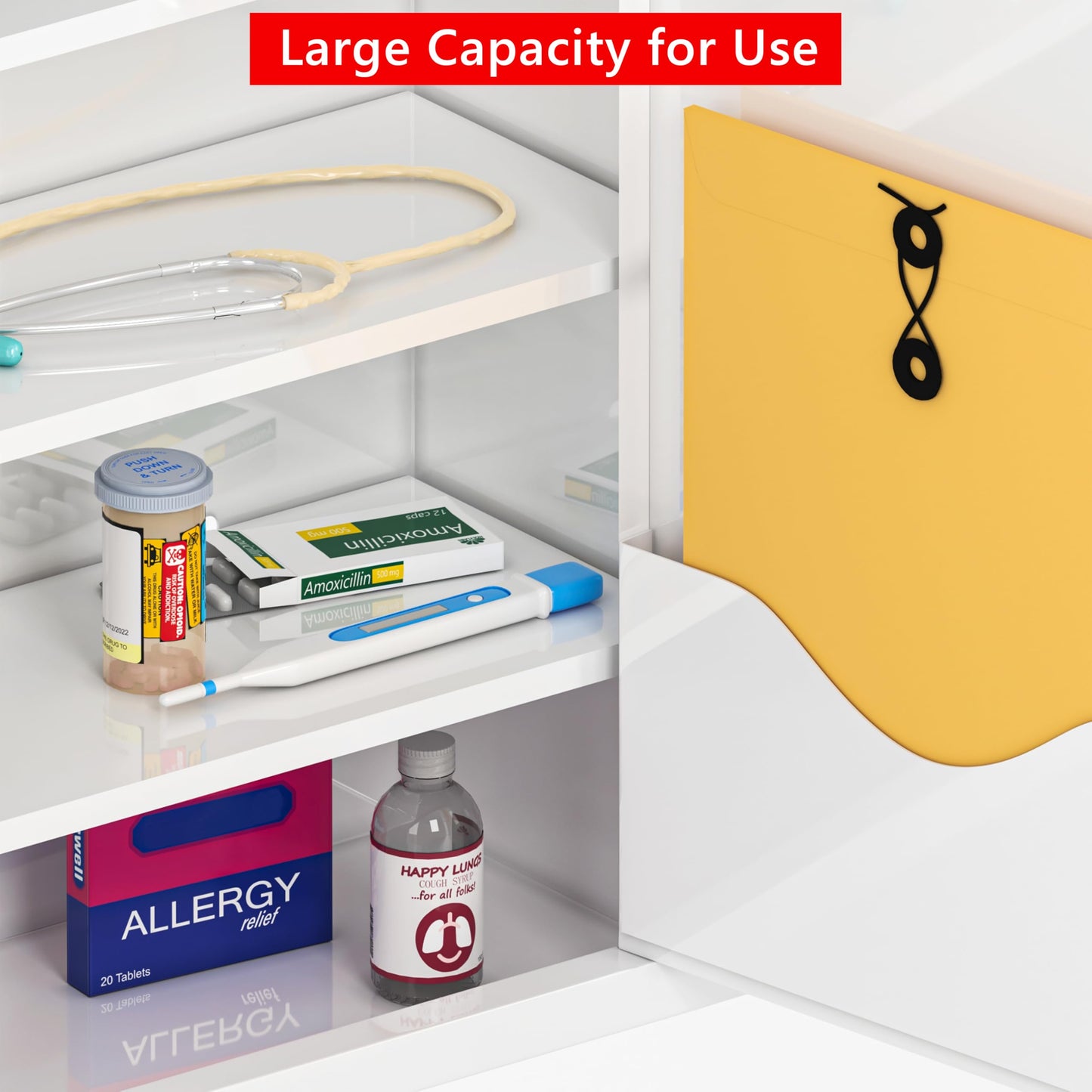 Wensha Locking Medicine Cabinet for Bathroom: Wall Mount Medical Box for Medication Storage - Large Capacity First Aid Wall Cabinet for Home, School, Office (White)