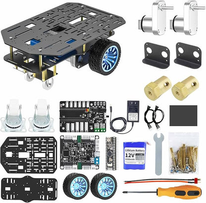 Yahboom Smart Chassis Car 2WD Kit with 520 Encoder MotorAluminum Alloy Framewith Expansion Board Driverfor DIY Educational Robot Car Kit(Unassembled) with Battery