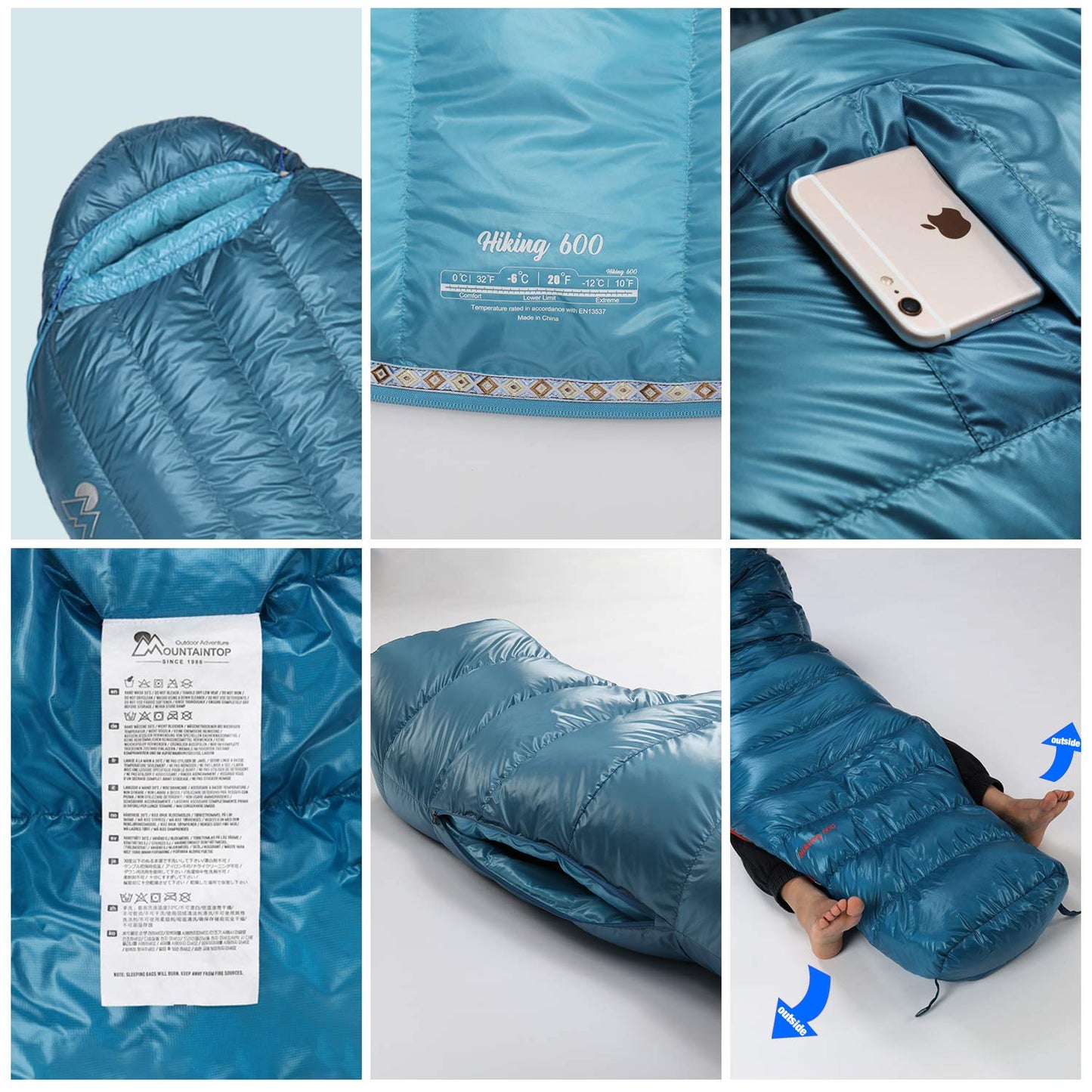 Mountaintop Ultralight Mummy Down Sleeping Bag 650 Fill Power Duck Down Suits for 32 20 Degree F for Camping Hiking Backpacking