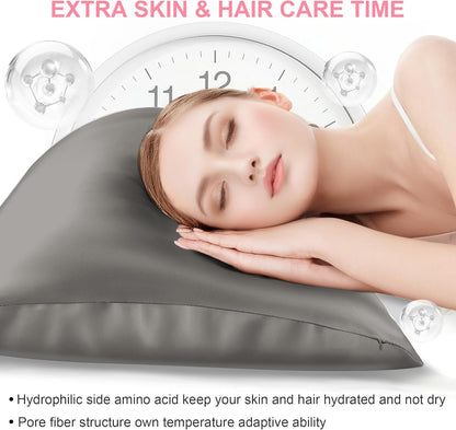 Skiennix Mulberry Silk Pillowcase - Queen Size, Hidden Zipper, Breathable & Cooling - Dark Grey
