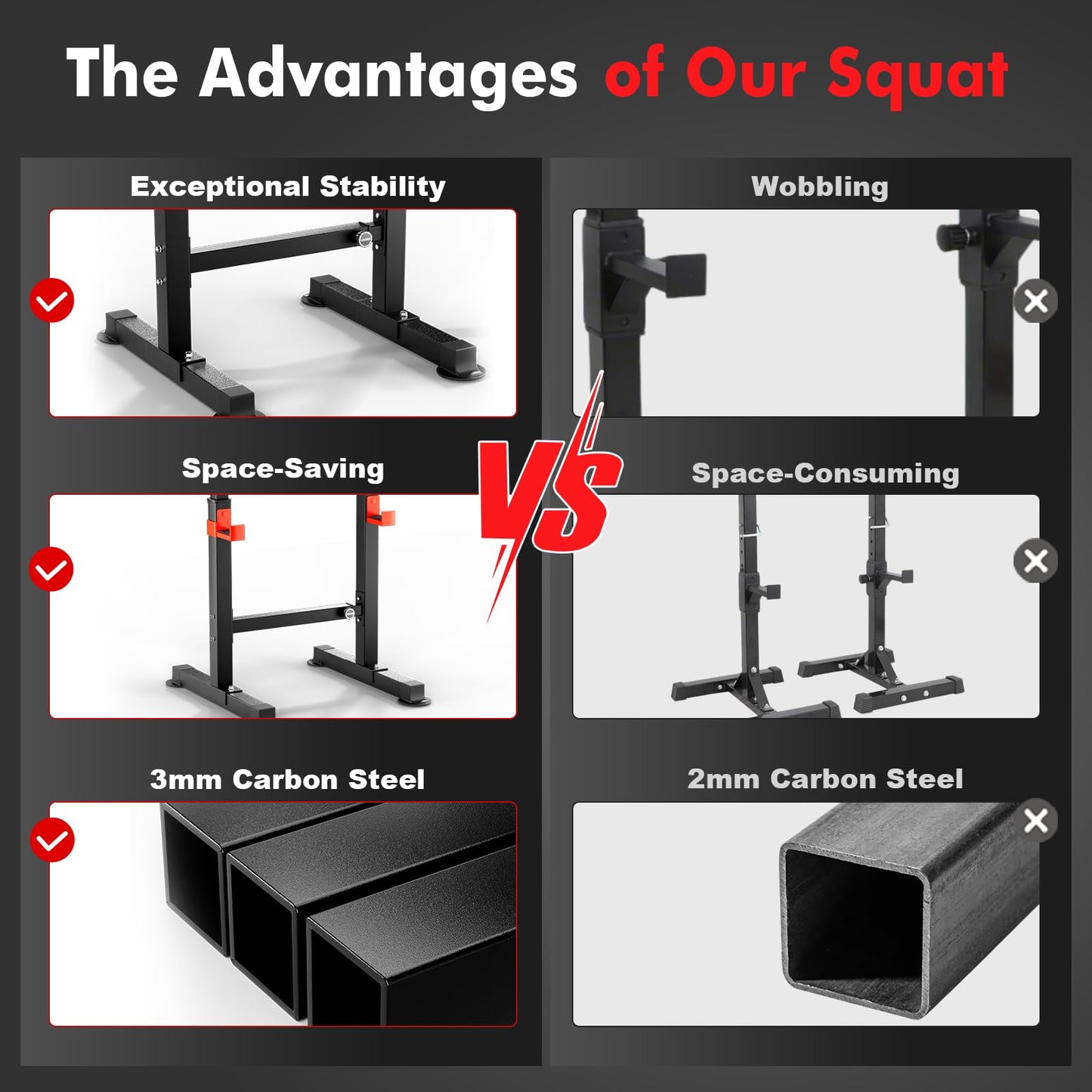 Streamnova Adjustable Squat Rack, 550LBS Multi-Function Barbell Rack for Weight Lifting and Home Gym Fitness Workout Portable Squat Bench Press - Great for Beginners