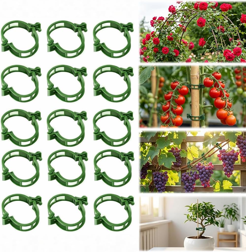 Skiennix Plant Support Clips - 50 Reusable Plastic Garden Clips for Climbing Plants | Green