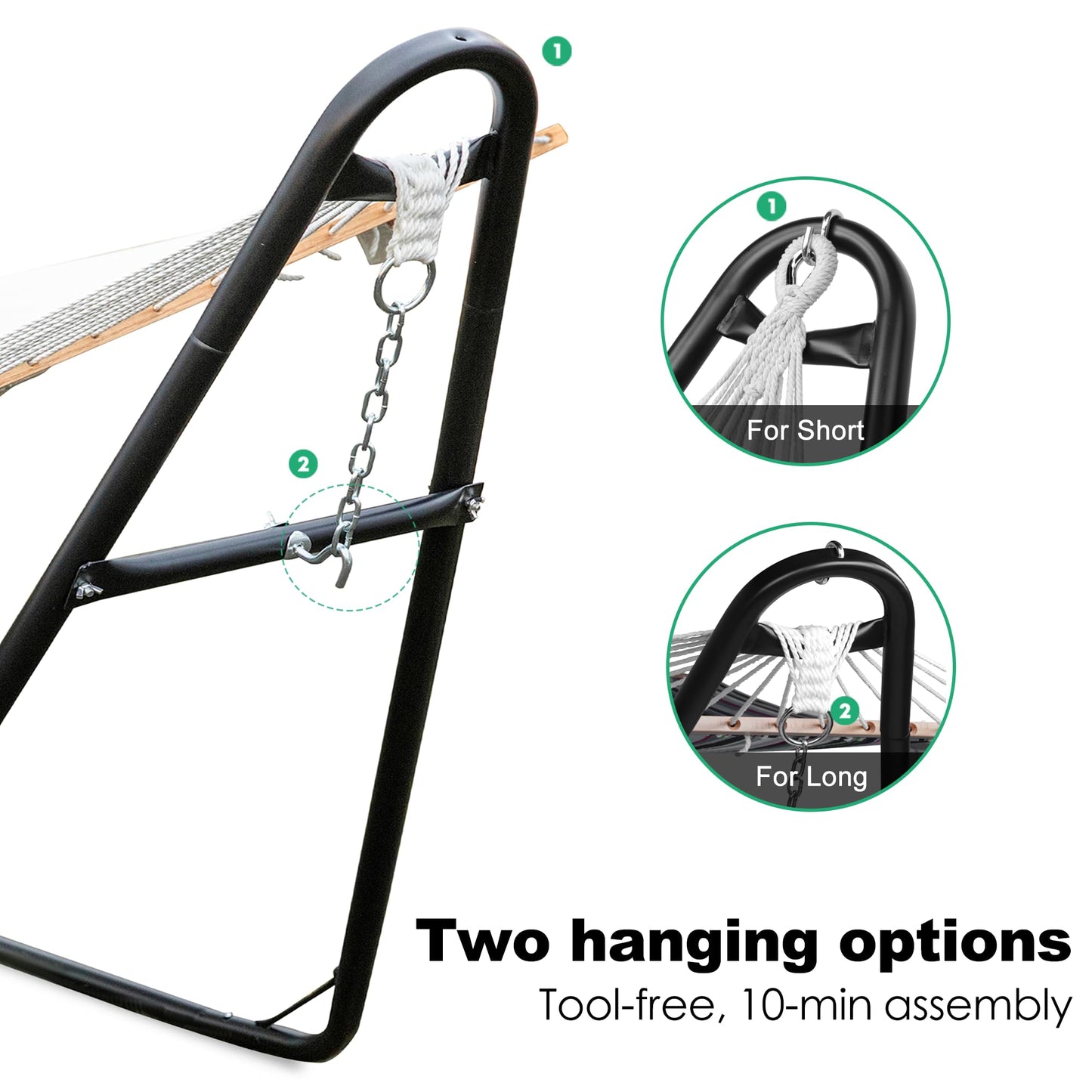 gafete Universal 2 Person Hammock Stand Only, 600 lbs Capacity, Fits 9 to 14ft Hammocks, Adjustable Double Heavy Duty Powder-Coated Steel Stand for Outside, Multi-Use (Black)