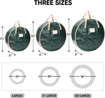BALEINE Wreath Storage Bags - 2 Pack Tear-Resistant Holiday Wreath Containers (Green, 24"x8")