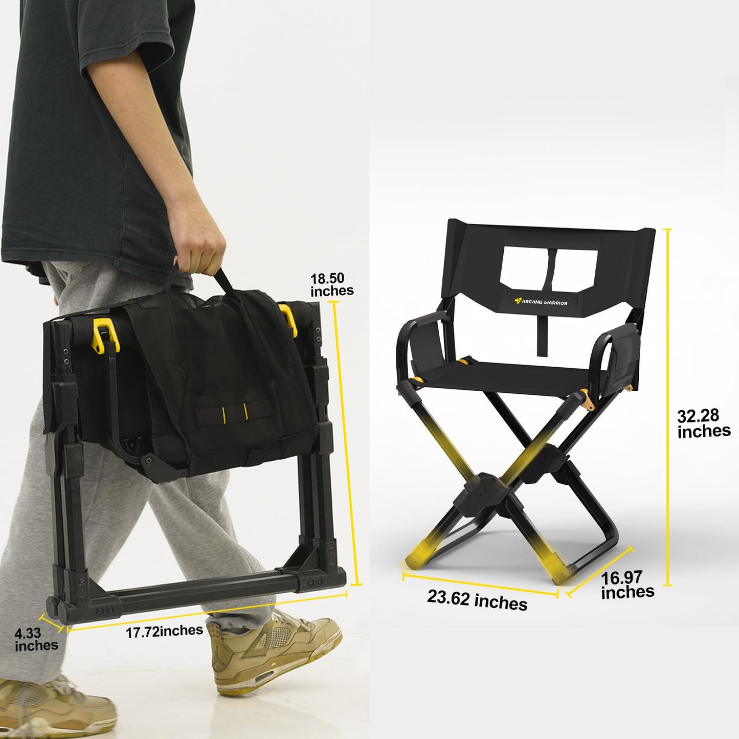Portable Folding Fishing Chair, Lightweight Camping Chair with Tactical Storage Bag, Ergonomic Back Support, 242 lbs Capacity for Fishing, Camping, Hiking, Travel, and Home Office