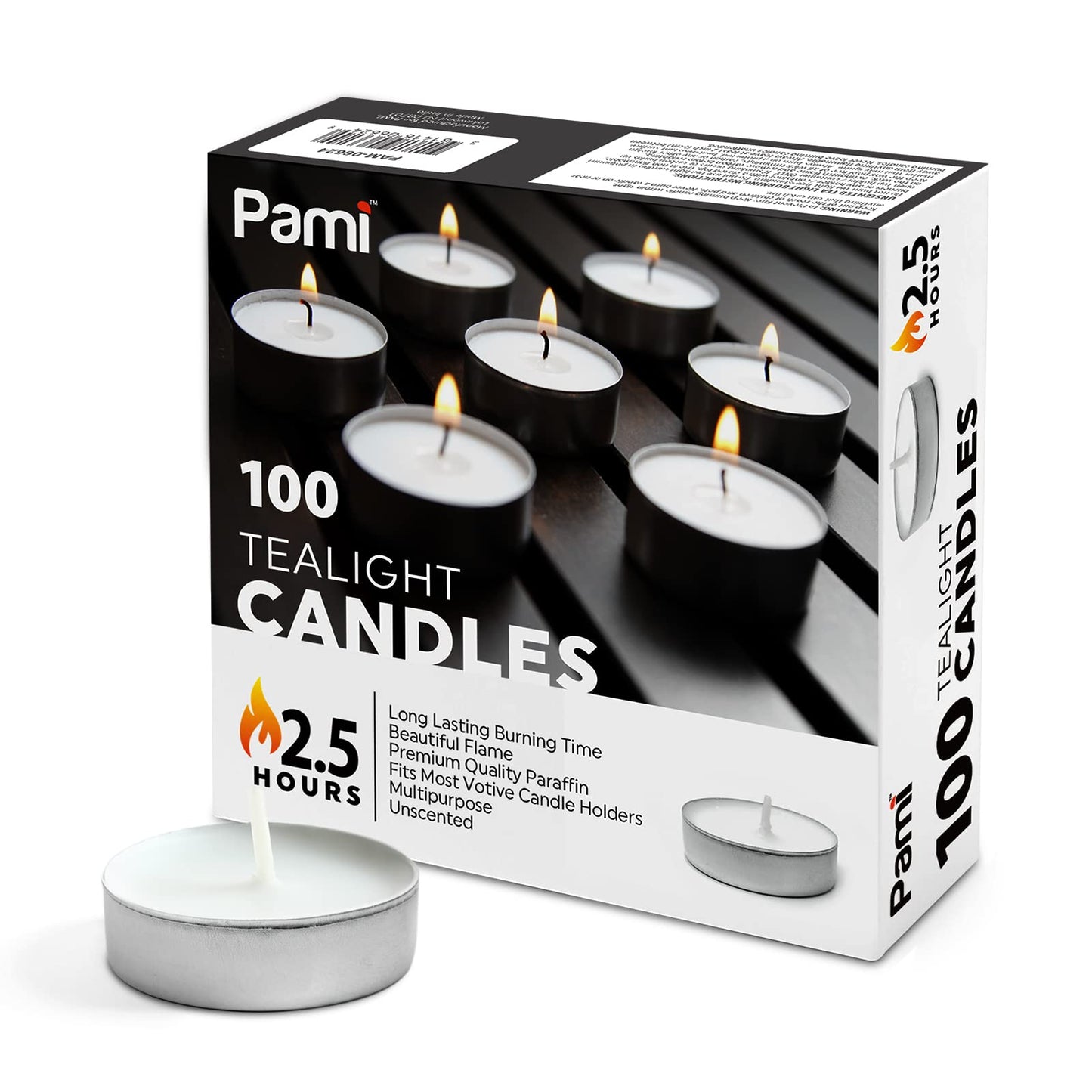 PAMI Tealight Candles 100 Pack Little Small 1in Round Unscented 2.5h Burn Time for Votive Holders