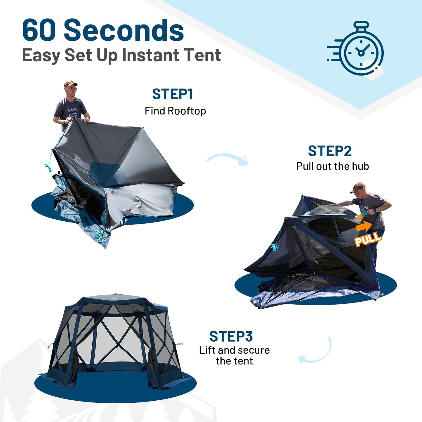 Timber Ridge Pop Up Gazebo, Portable Instant Screen House with Netting, Easy 60-Second Set-Up, Measures 12.1' x 10.5' x7.2', Fits 8 People, Ideal for Camping, Backyard, Patio, Tailgating, Picnics