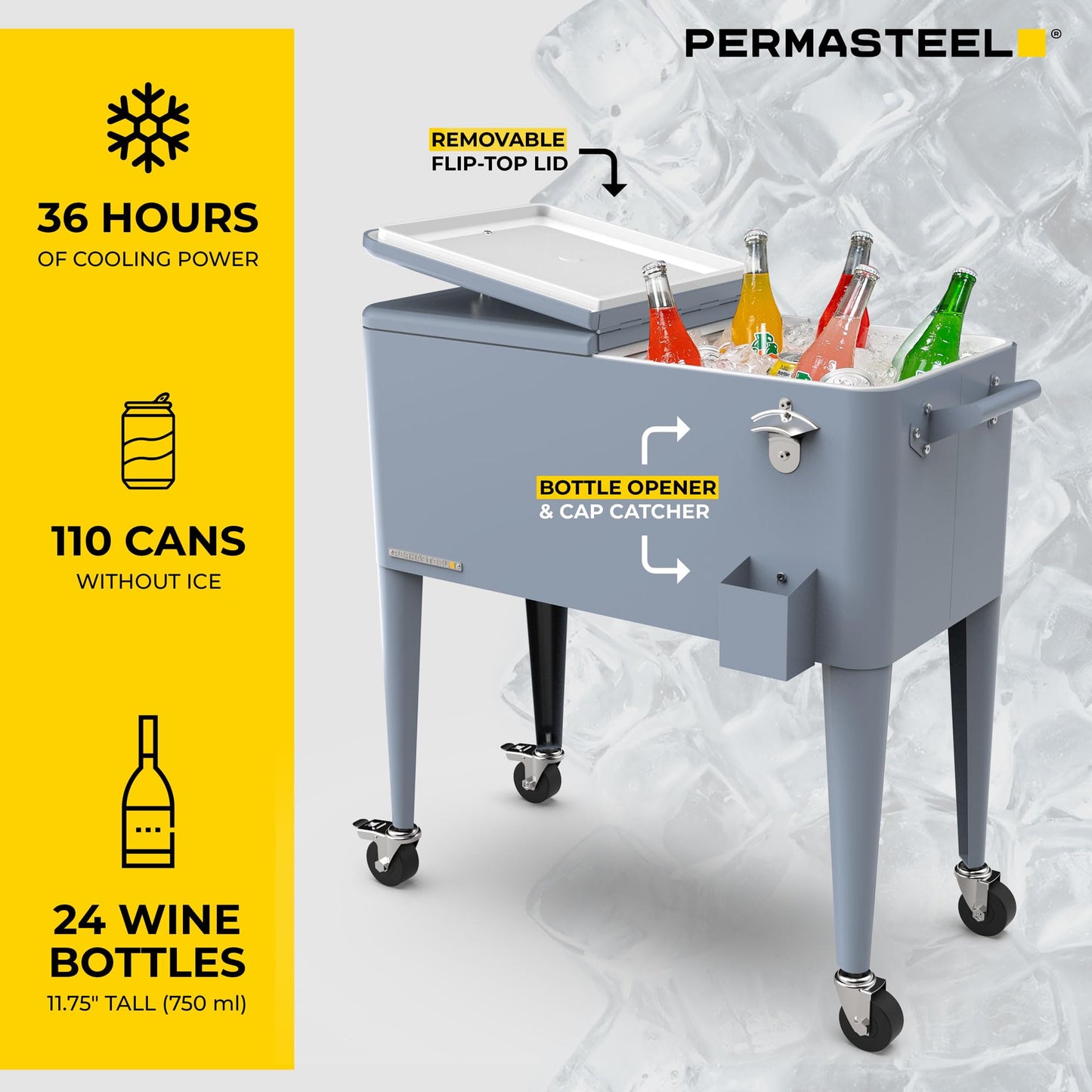 Permasteel Party Cooler with Divider, Spacious 80-Qt Capacity, Chills 36hrs, Serving Tray, Rolling Ice Chest for Indoor and Outdoor Entertainment, Matte Blue