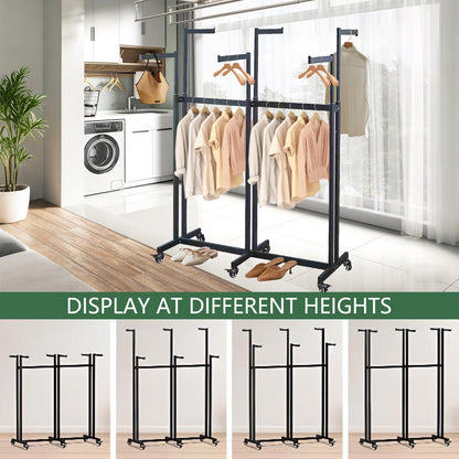 Metal Clothing Rack, 8 Arms Clothes Display Racks with Wheels, Adjustable Floor Standing Garment Rack From 46.85" to 64", Portable Retail Display Stand for Boutique Stores (Black, 8 Arm/68.5in)