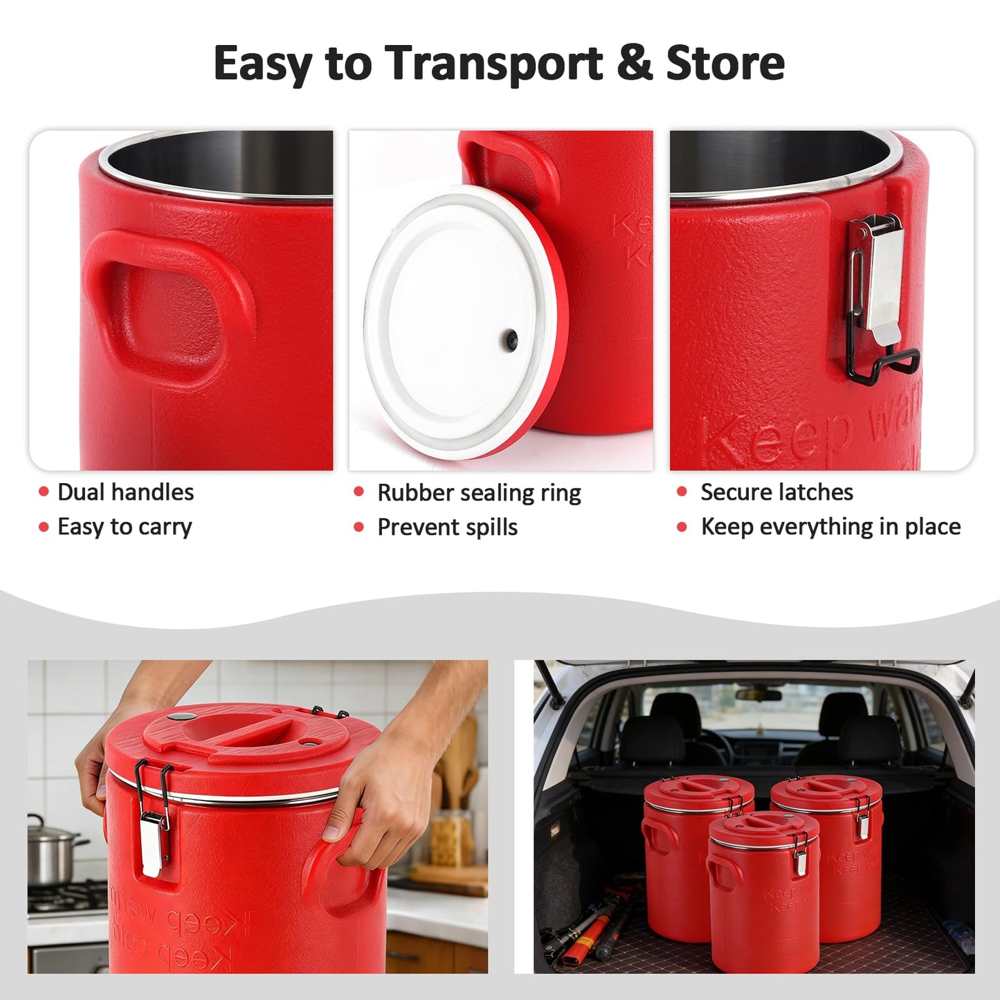 Tragaomx Portable Insulated Soup Container 18Qt Food Warmer Cold/Hot Soup Carrier for Parties Catering Insulated Food Pan Carrier for Buffet