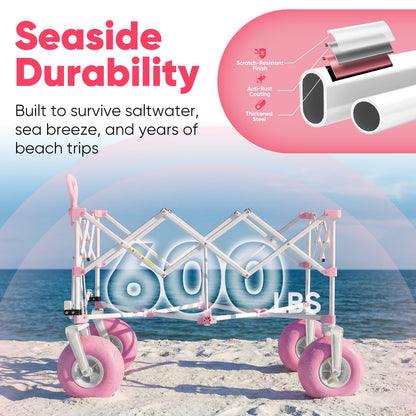 Sekey Heavy Duty Beach Wagon with 9" Big Sand-Proof Wheels – 600lb Capacity, 200L Oversized Foldable Cart | Adjustable Handle & All-Terrain Tires for Sand, Camping, Groceries