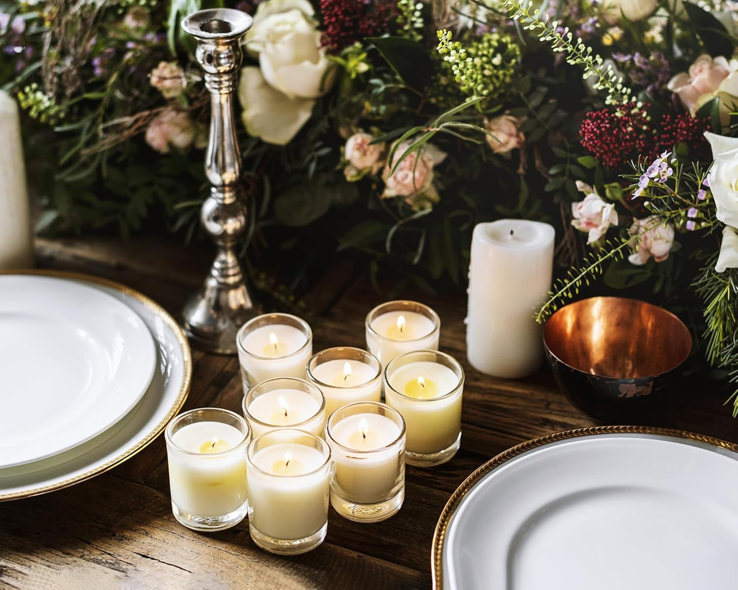 Set of 12 White Votive Candles for Home Décor Weddings Holidays Party and DIY, Unscented Soy Wax Candle Filled in Clear Glass