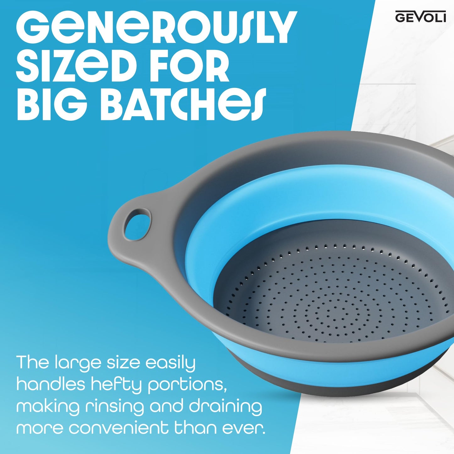 Collapsible Colander Strainer, Includes Over-sink Countertop Draining Base (5QT) Large Kitchen Drainer for Vegetables Fruit and Pasta, Round Foldable Draining Basket, Easy Storage (White)