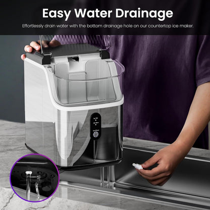Nugget Countertop Ice Maker, Self-Cleaning Portable Ice Maker Machine, Crushed Ice Maker Countertop with Self-Cleaning Function/Ice Basket/Ice Scoop for Home & Kitchen & Office(Sliver)