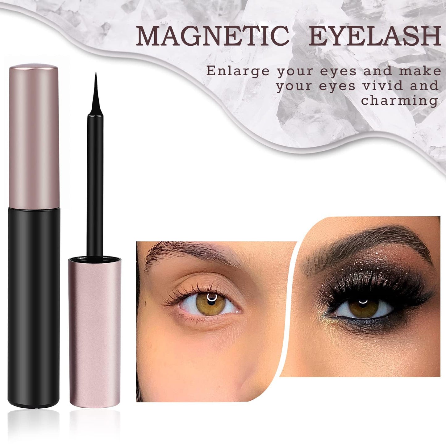 20 Kinds of 3D 5D Magnetic Eyelash Kit with Different Density, Magnetic Eyelashes with 4 Eyelash Glue and 2 Tweezers, for Women and Girls Natural Look No Glue Needed