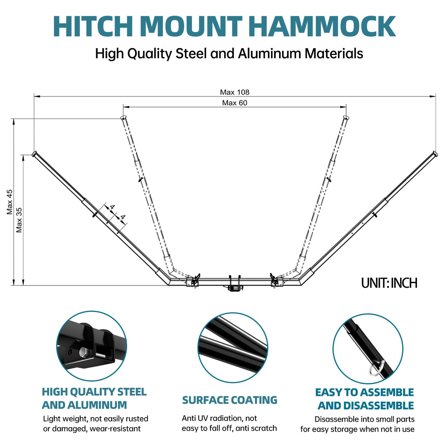CROSSHIP Hitch Mount Hammock & Chair Stand - Fits 2in Hitch Receiver - Includes Parachute Nylon Hammock, Hammock Chair & Storage Bag - for Camping, Outdoor, Travel (350lbs Weight Capacity)