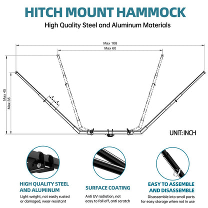 CROSSHIP Hitch Mount Hammock & Chair Stand - Fits 2in Hitch Receiver - Includes Parachute Nylon Hammock, Hammock Chair & Storage Bag - for Camping, Outdoor, Travel (350lbs Weight Capacity)