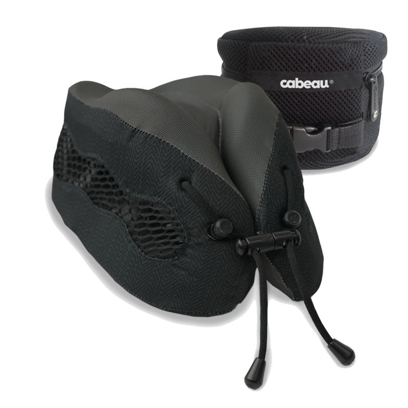 Cabeau Long Haul Flight Cooling Travel Neck Pillow – Evolution Cool – Supportive Memory Foam with Airflow Vents – Compact with Carrying Case (Red)