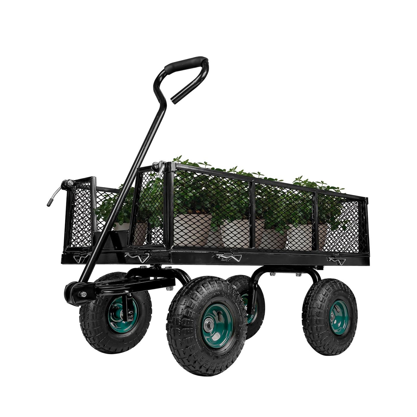 Taifa Heavy Duty Utility Steel Garden Cart 880 Lbs Capacity with Detachable Side Panels Convert to Flatbed for Yard Lawn and Farm, Metal Wagon with 180° Rotating Handle, Black