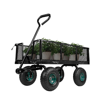 Taifa Heavy Duty Utility Steel Garden Cart 880 Lbs Capacity with Detachable Side Panels Convert to Flatbed for Yard Lawn and Farm, Metal Wagon with 180° Rotating Handle, Black