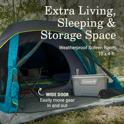 Coleman Skydome Dark Room Tent with Screen Room & 5-Minute Setup, Weatherproof 4/6 Person Tent Blocks 90% of Sunlight, Rainfly & Carry Bag Included, Made of PFAS-Free Materials