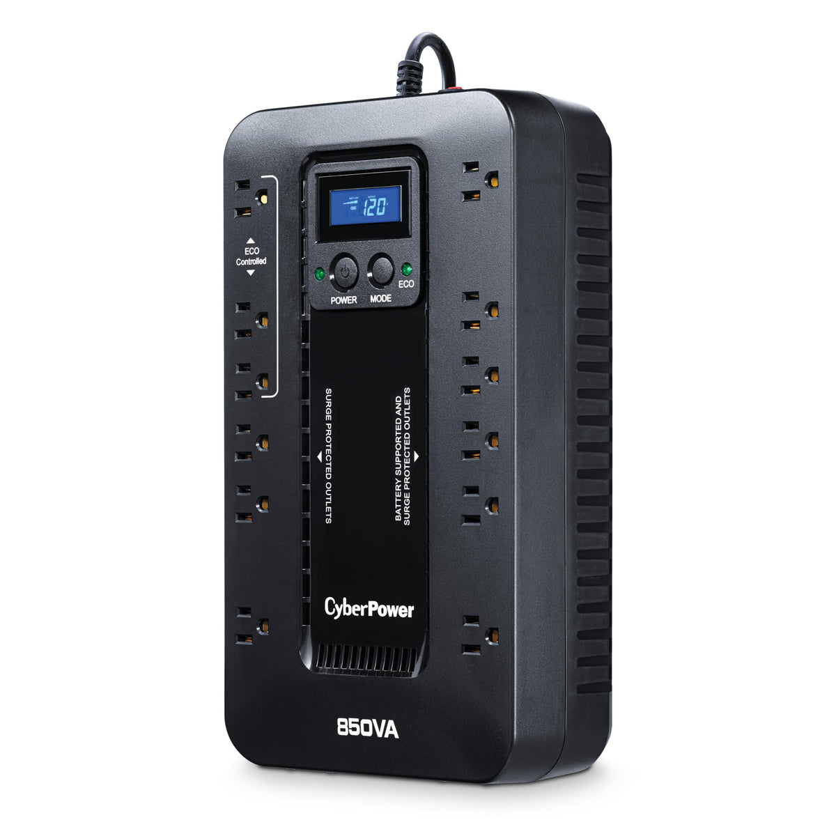CyberPower EC850LCD Ecologic UPS Battery Backup and Surge Protector, 850VA/510W, 12 Outlets, ECO Mode, Compact, UL Certified