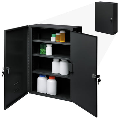 Durabox 2-Door Narcotics Cabinet - Double Door & Dual Key Lock Steel Cabinet for Safe Storage of Medicine, Prescription Drugs, Medical Supplies and More, 16"W x 24"H x 7-3/4"D (Black, Large)