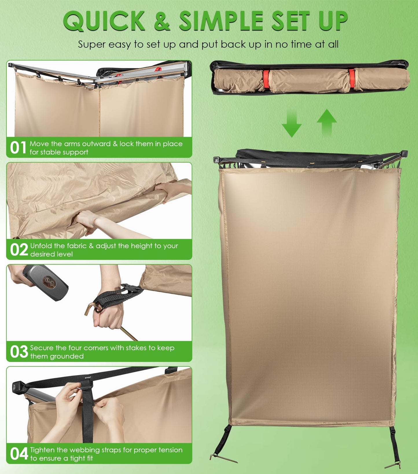 Shower Tent Awning Car Outdoor Camping Shower Tent Vehicle Side Shower Room Portable Privacy Shelter Restroom Bathroom Overland for RV Van Truck
