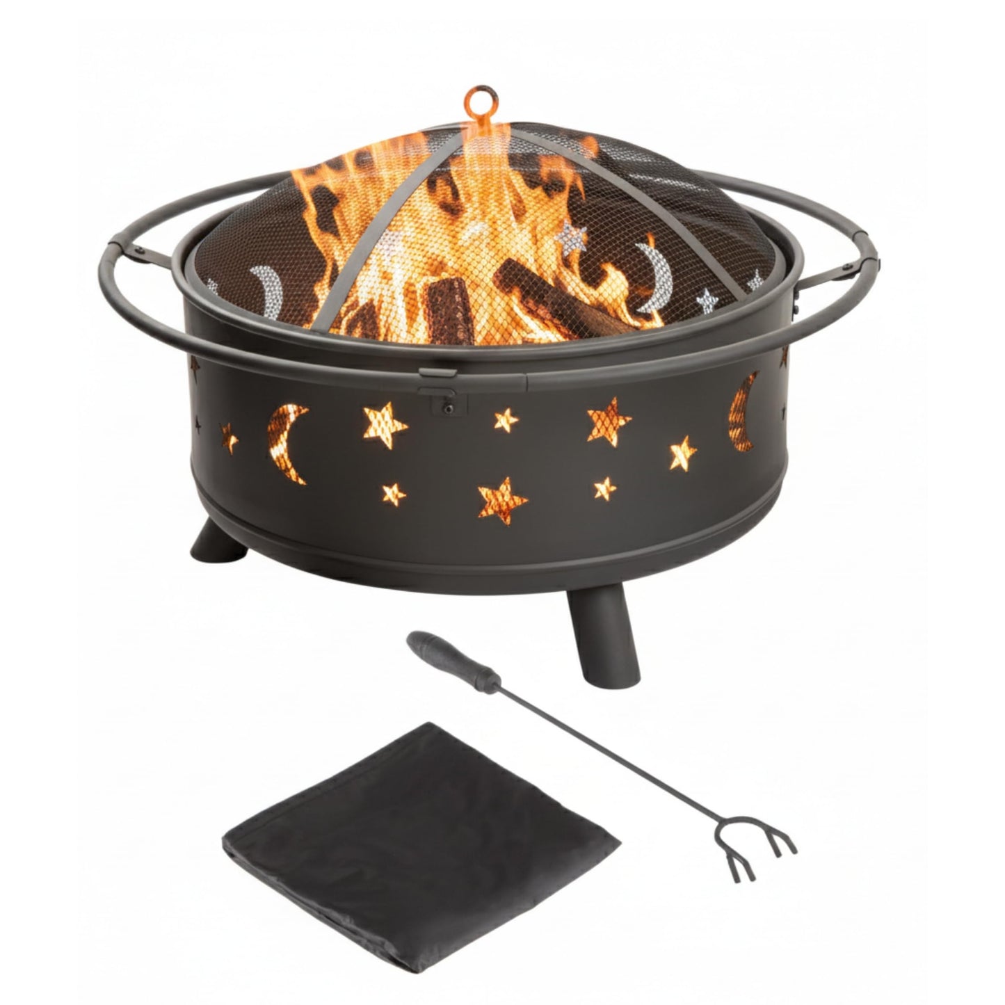 Fire Pit - 32-Inch Outdoor Wood Burning Firepit with Screen, Poker, and Cover - Outdoor Fire Pits for Backyard, Deck, or Patio by Pure Garden (Black)