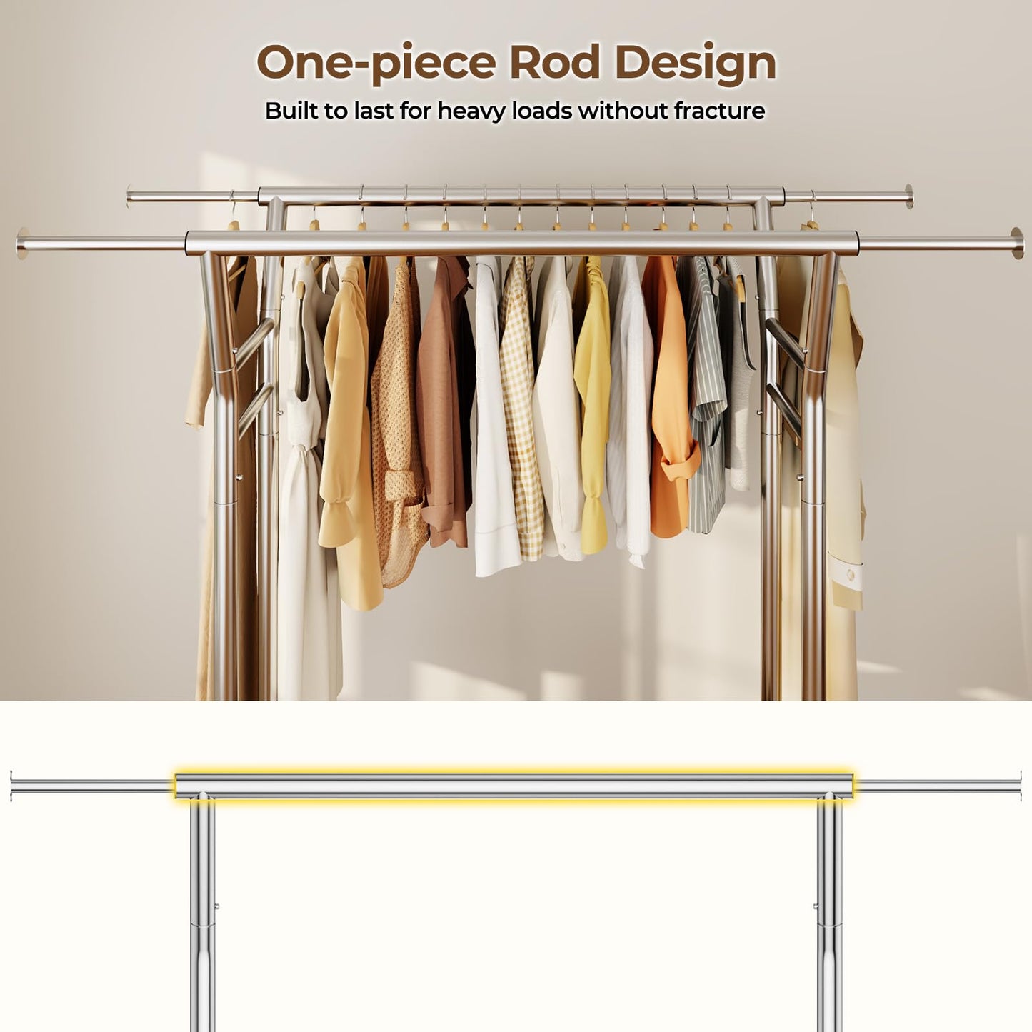 HYSEYY Heavy Duty Clothes Rack, Rolling Clothing Rack for Hanging Clothes with Shelves Load 700LBS,Portable Garment Wardrobe Closet Rack with Wheels for Bedroom,Laundry Room,Retail Store,Silver