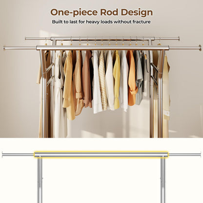 HYSEYY Heavy Duty Clothes Rack, Rolling Clothing Rack for Hanging Clothes with Shelves Load 700LBS,Portable Garment Wardrobe Closet Rack with Wheels for Bedroom,Laundry Room,Retail Store,Silver
