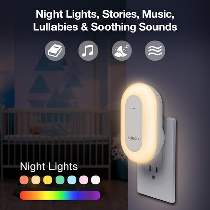 VTech BC8113 V-Hush Plug Sleep Training Soother - 40 Stories/Songs & Bluetooth Speaker with Multi-Color Night Light