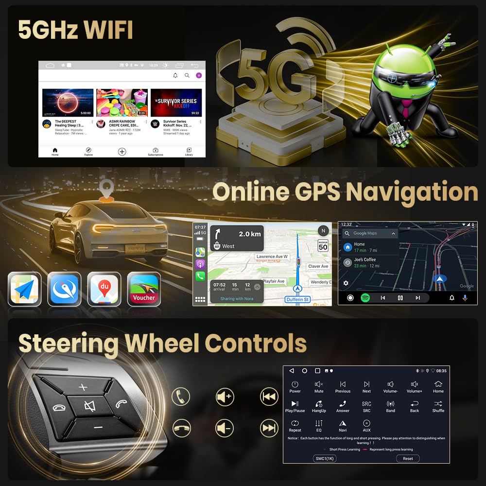 Doreon (2GB+64GB) Car Stereo for Jeep Wrangler JK 2007-2018 for Dodge Ram 1500 2009-2012, 7" Android 15 Radio with Wireless CarPlay Android Auto Button Light WiFi GPS Bluetooth FM AM SWC
