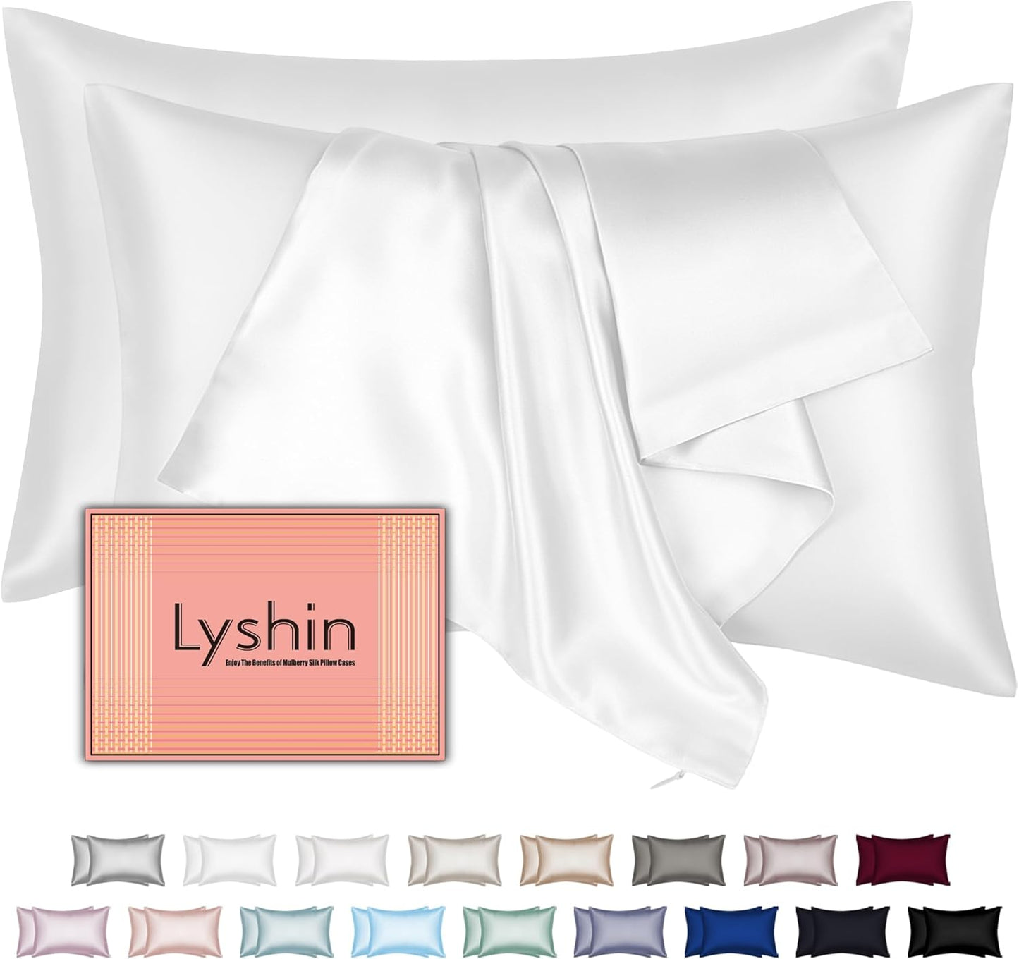 Skiennix Silk Pillowcases - 2 Pack Queen Size | Mulberry Silk for Hair & Skin, Soft Cooling Set - Pure White