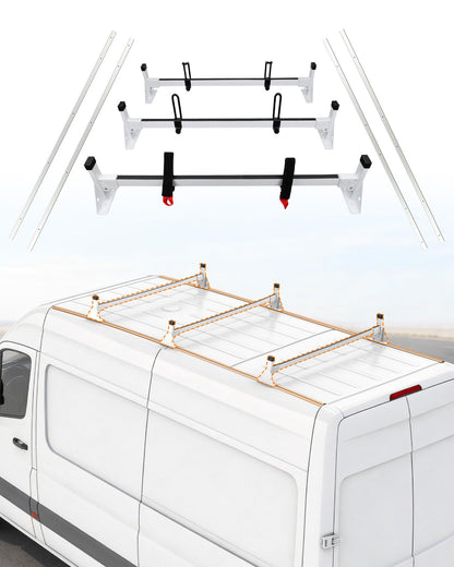MELIPRON Van Roof Rack with Side Rails Fit for Mercedes-Benz Sprinter 2007-2025 144" WB High Roof - 800 LBS Alloy Steel Cargo Ladder Rack with Aluminum Tracks and Rubber Seal