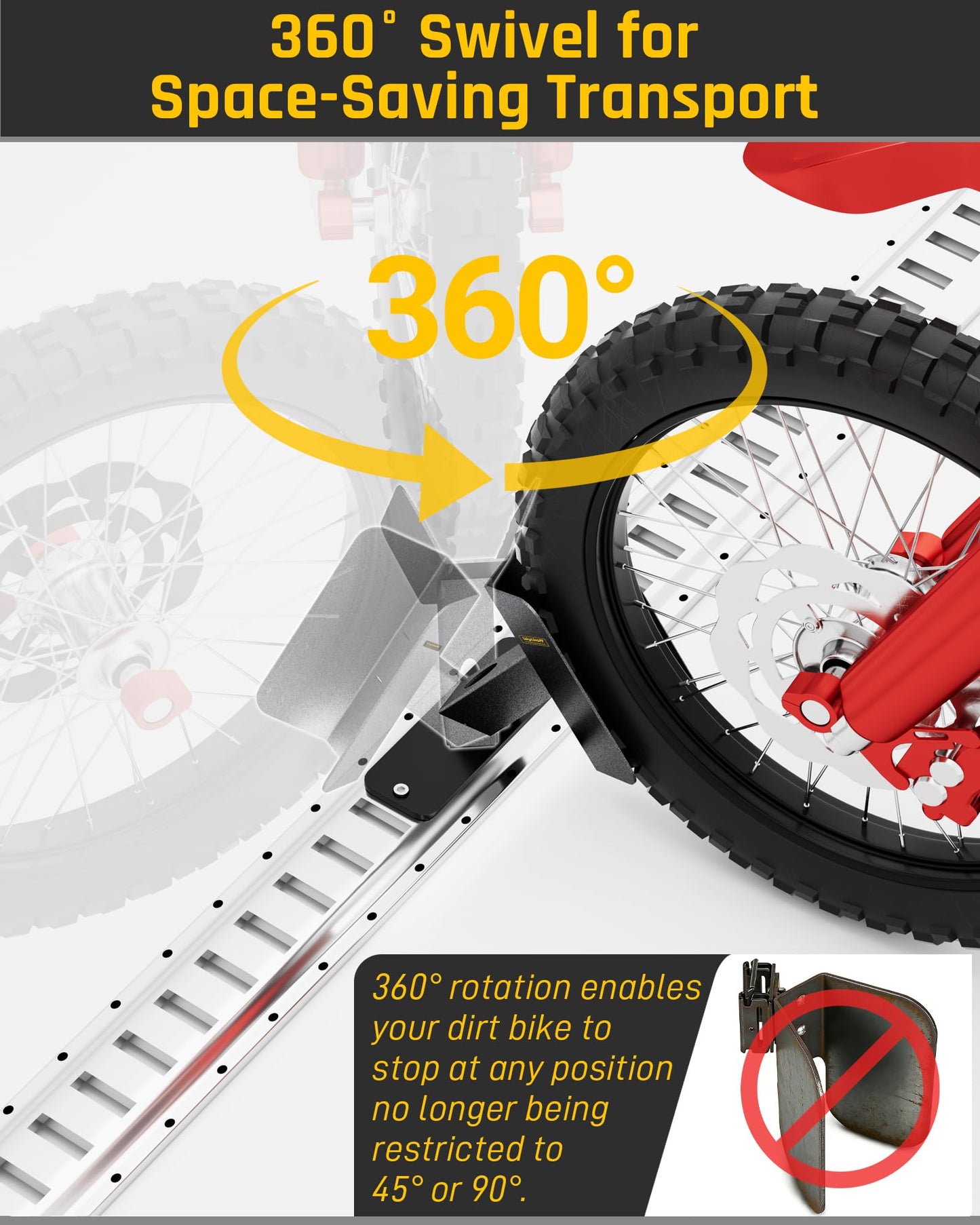 Wyckoff 4-Pack E-Track Dirt Bike Wheel Chock with Track Clip, 360° Swivel, Under 1-Minute Install Remove, Fits Floor or Wall E-Track, Heavy-Duty Accessory for Trailers, Dirt Bikes & Bicycles (4-Pack)