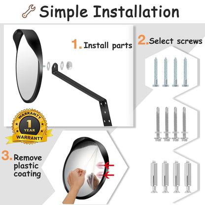 Hydencamm Convex Safety Mirror 𝟮𝟰" 𝗔𝗿𝗰𝘆𝗹𝗶𝗰 𝗗𝗿𝗶𝘃𝗲𝘄𝗮𝘆 𝗠𝗶𝗿𝗿𝗼𝗿, Outdoor Security Mirror Extends View with Adjustable for Bracket, Warehouse, Parking, Garage, Office, Home, Factory