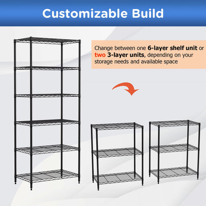 FDW 6-Shelf Adjustable,Storage Shelves Wire Shelving Shelving Unit Metal Shelves Storage Shelf,13" D x 23" W x 59" H,Black