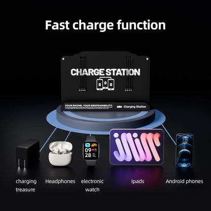 Wall Mounted 8 Port Charging Station with Fast Charigng Cables – Multi Device Charging Dock for Office, Hotel & Public Spaces | Compatible with iPhone ipad Smartphone Tablets Android Port (Black)