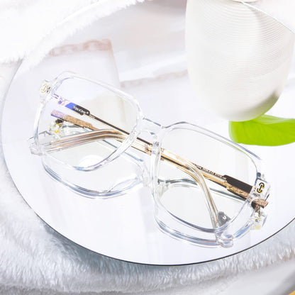 VISOONE Oversized Blue Light Blocking Glasses with Chic Square TR90 Frame and Metal Temple for Women Men REMY