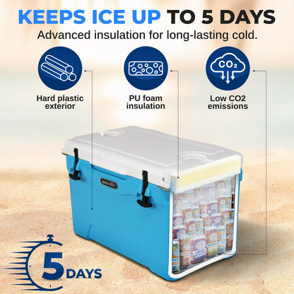 SereneLife Ultra-Tough 50 Quart Rotomolded Cooler Box, Holds Upto 64 Cans, Keeps Ice Up to 5 Days, Heavy-Duty Insulated Portable Ice Chest Box, Ideal for Camping, Beach, and Outdoor Adventures