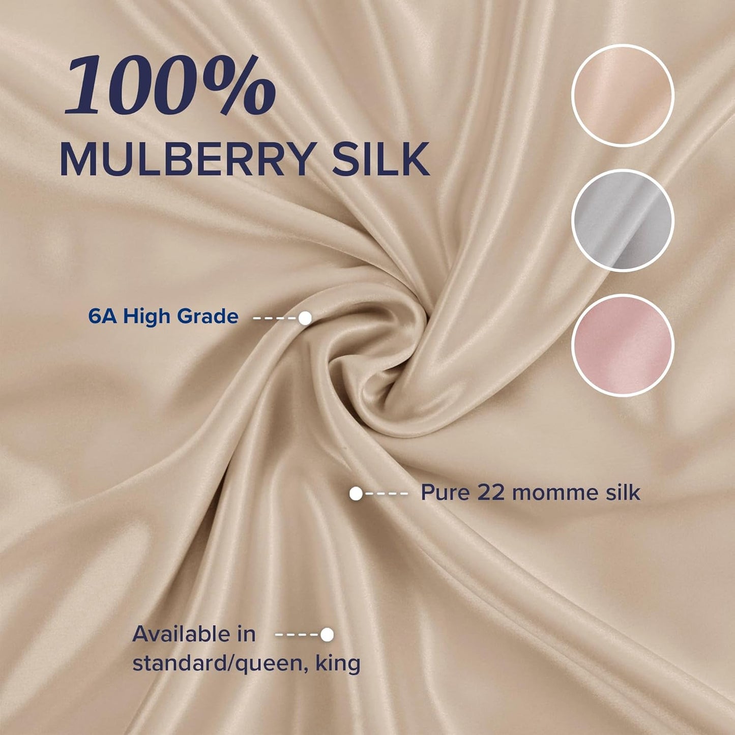 Beckham Hotel Collection Silk Pillowcase - 100% Mulberry Silk for Hair & Skin | 22 Momme, Queen, Champagne