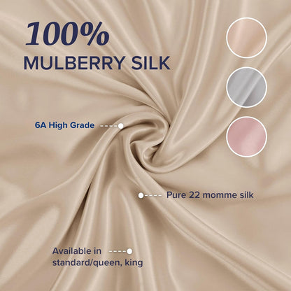 Beckham Hotel Collection Silk Pillowcase - 100% Mulberry Silk for Hair & Skin | 22 Momme, Queen, Champagne