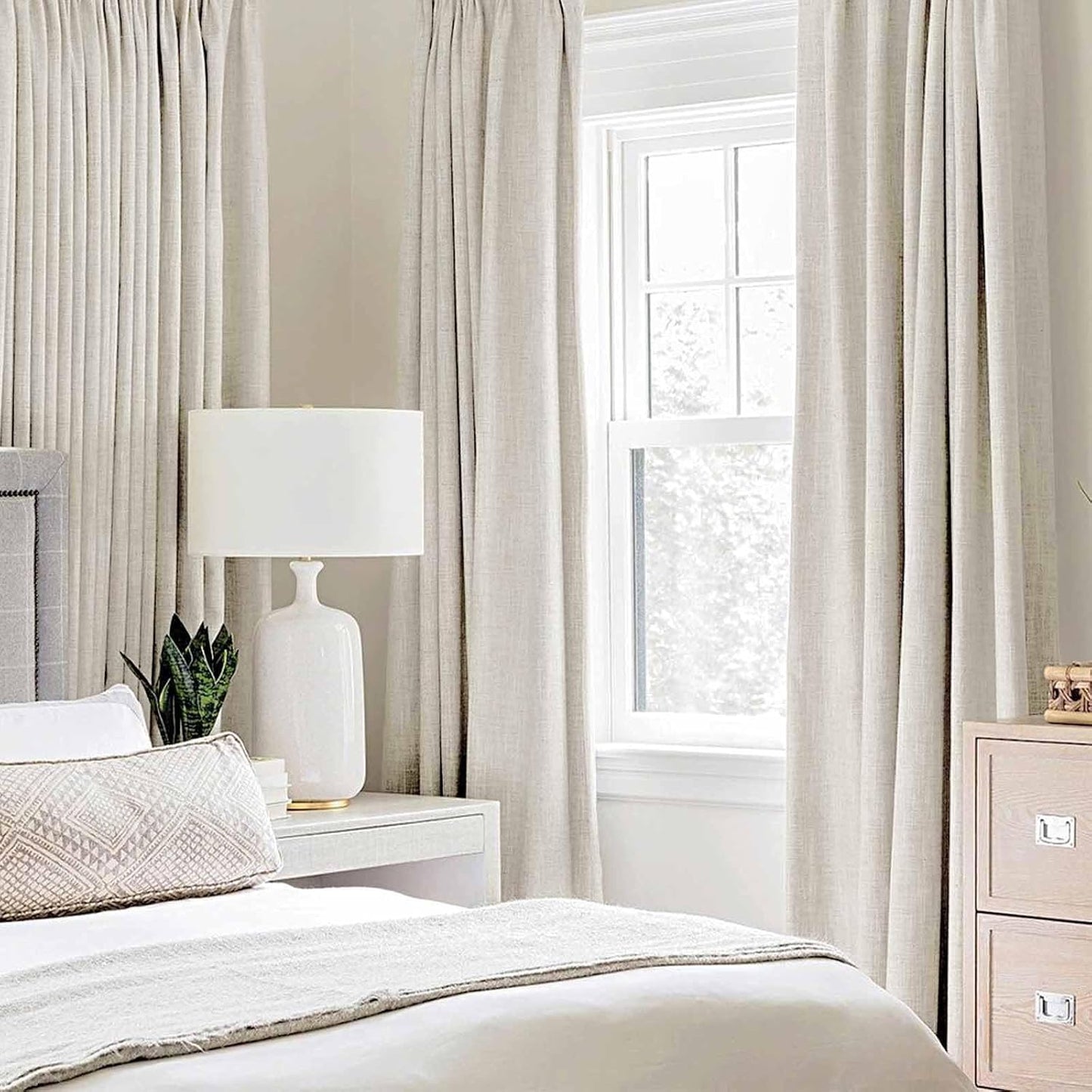 MIULEE Linen Texture Curtains - 100% Blackout Thermal Insulated Drapes | Beige, 52x90 Inch (2 Panels)