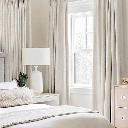 MIULEE Linen Texture Curtains - 100% Blackout Thermal Insulated Drapes | Beige, 52x90 Inch (2 Panels)