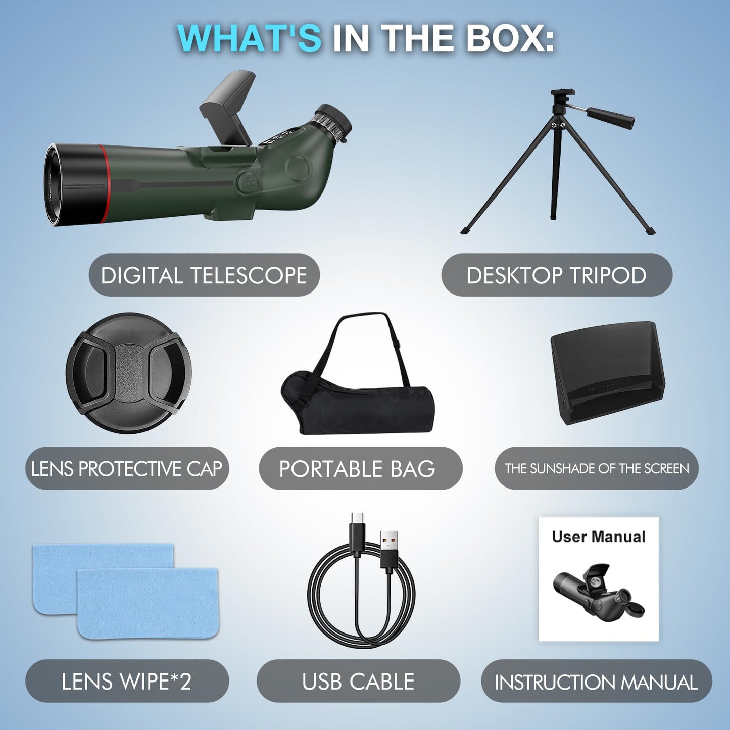 Smart Telescope with Desktop Tripod,Electronic Telescopes with 4K Astrophotography Camera,78mm Large Objective Lens, Portable Refractor Telescope Bird Watching, Wildlife Viewing