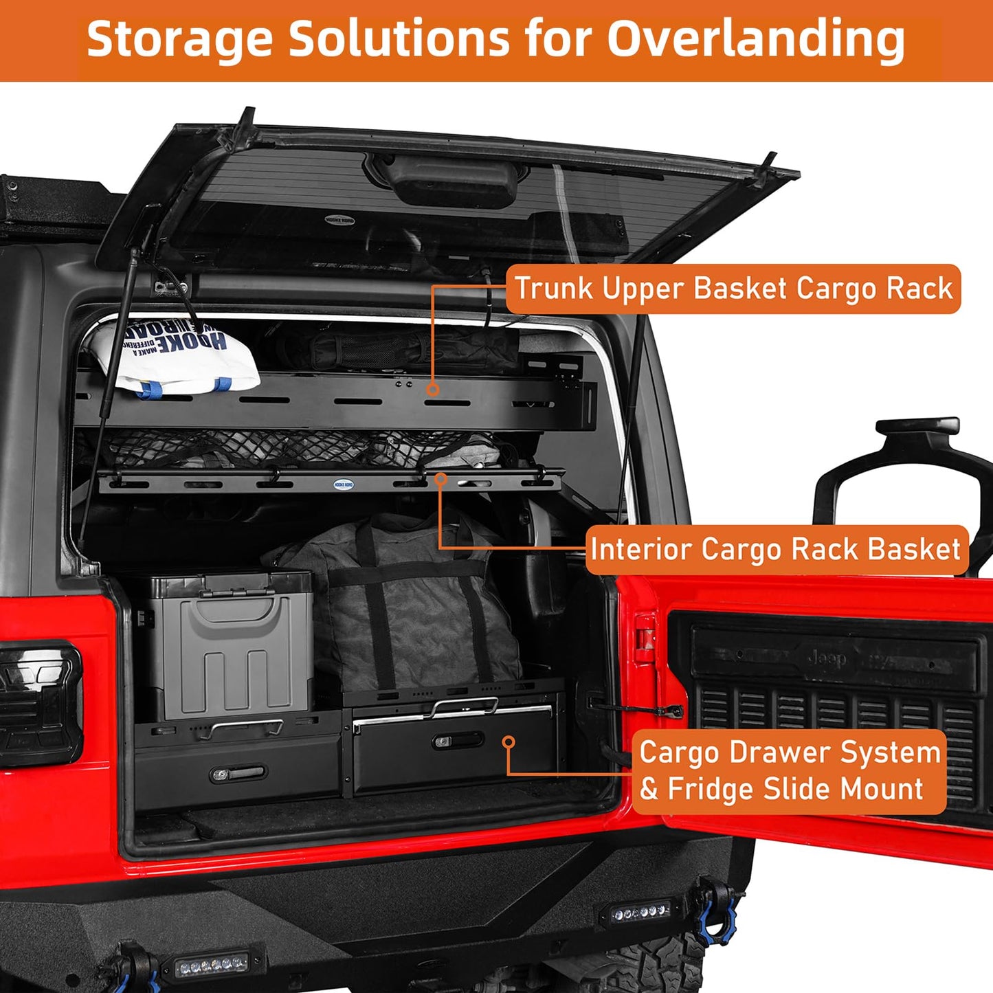Hooke Road JLU Trunk Upper Cargo Basket Rack Tray for 2018-2026 Jeep Wrangler JL Unlimited 4-Door Hardtop, Interior Storage Platform Luggage Carrier Shelf