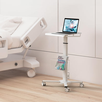 ONKRON Mobile Laptop Cart on Wheels, Load up to 17.6 lbs, Standing Rolling Desk Adjustable Height, Portable Workstation for Laptop/Small Computer Cart for Couch, Home, Office White