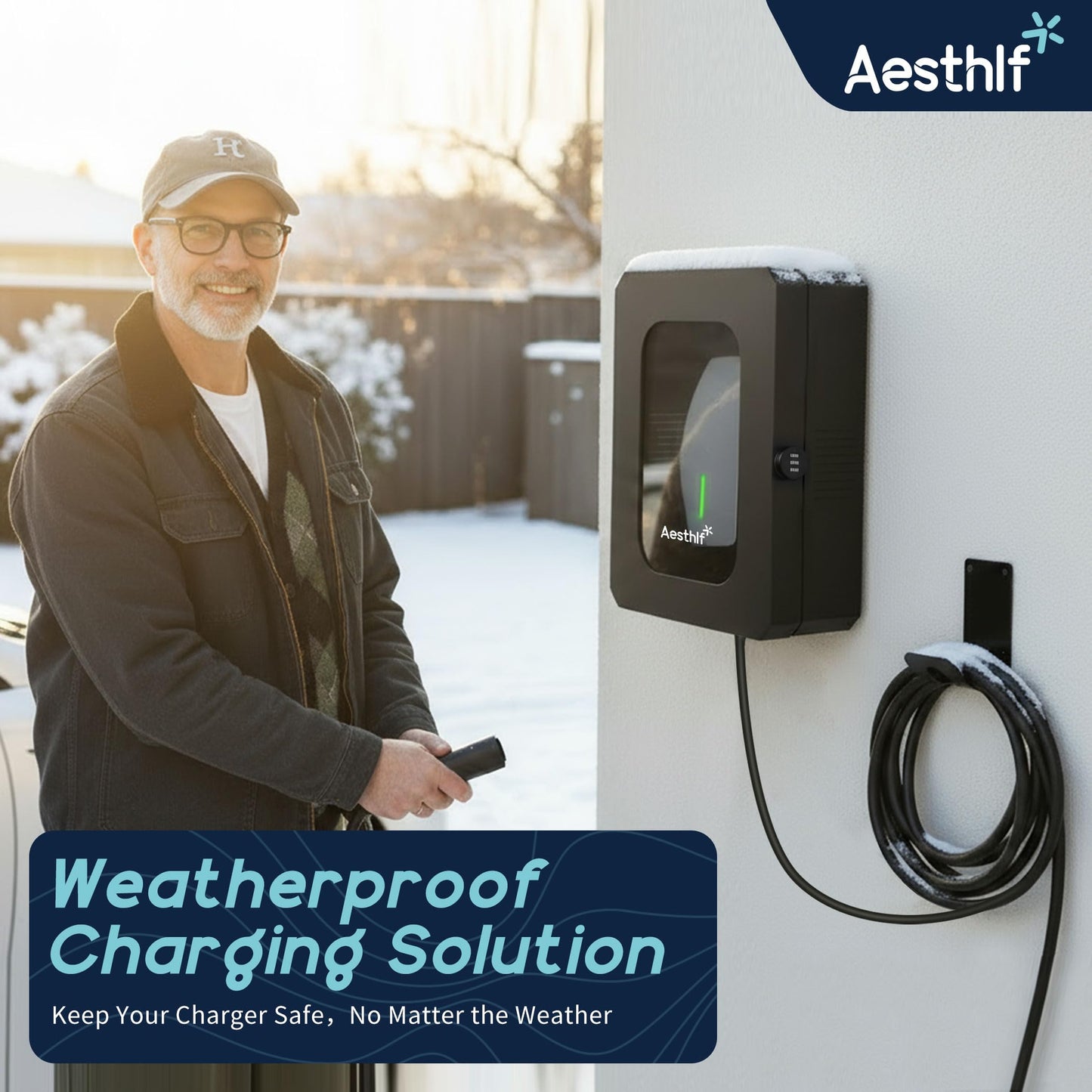 Aesthlf Outdoor EV Charger Enclosure Protect Lock Box for Tesla,Chargepoint & Home Charger,Visible,Anti-UV, Black